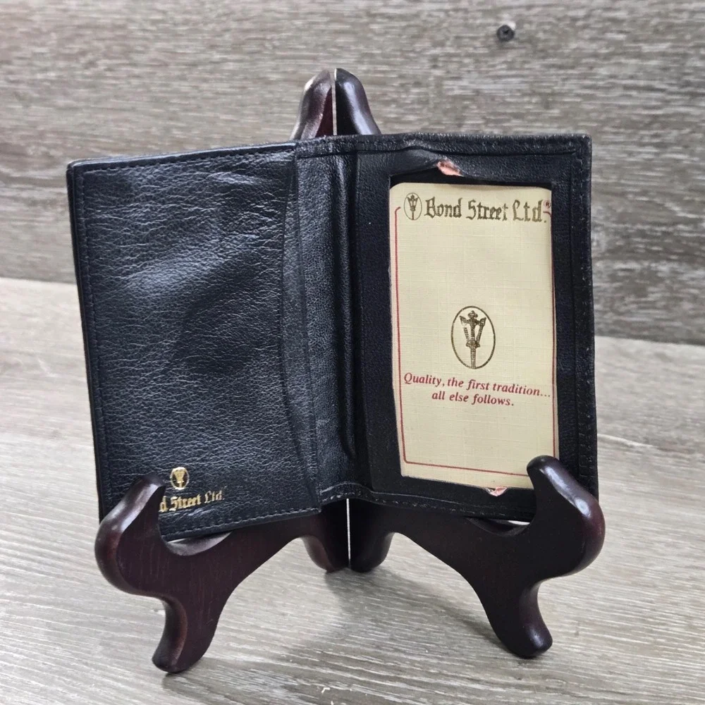 Vintage Bond Street Ltd Men's Genuine Leather Slim Bifold ID Wallet Black Italy